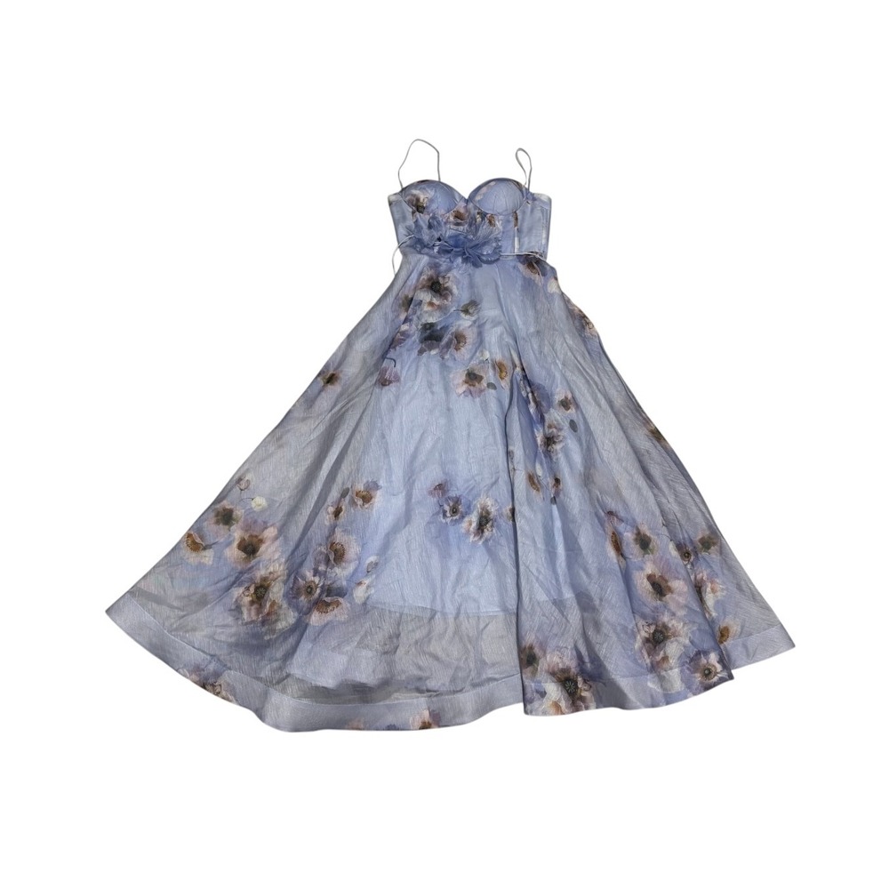Zimmermann Hypnotic Picnic Lilac Poppy Floral Linen Silk Midi Dress Size 2 - Picture 2 of 12